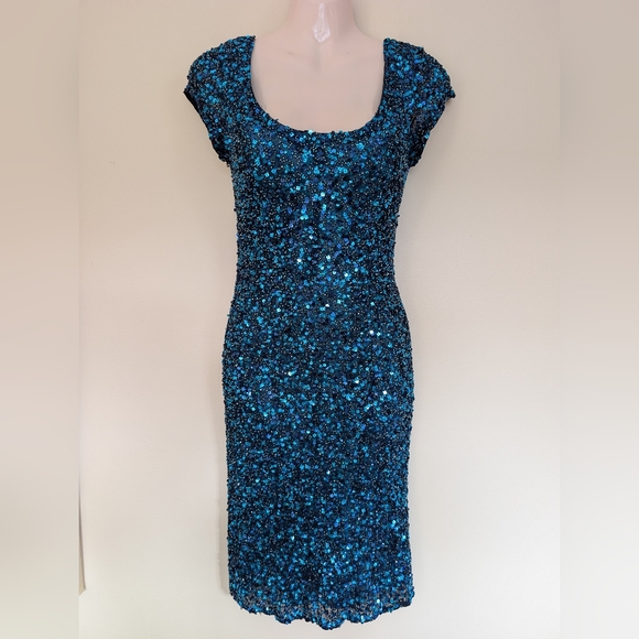 Scala Vintage Sequined Beaded Mini Evening Dress XSmall Blue - Picture 2 of 16